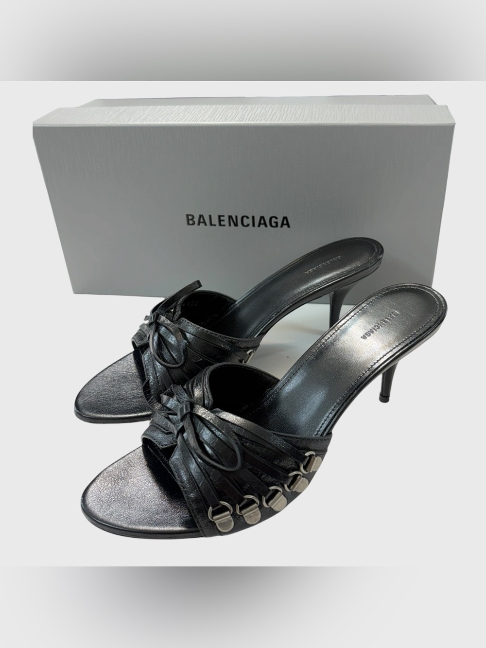 Balenciaga NEW Black Lamb Leather Strappy Cagole Heels Size 38 1/2